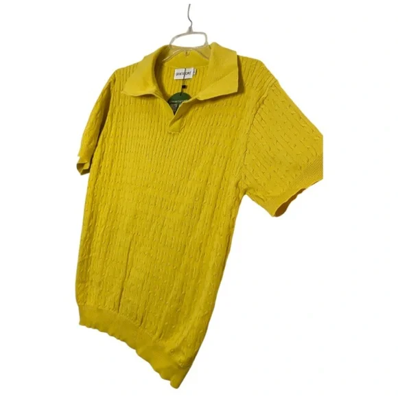 OXKNIT Men's Vintage Polo Shirts Retro 70s Knit Golf Shirts Yellow Size XL - Picture 2 of 6